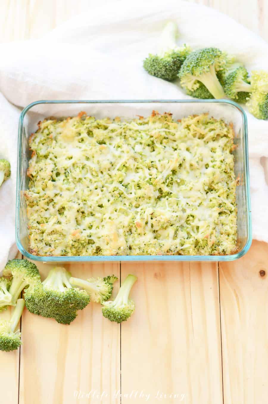 A top down view of the completed healthy dip recipe in a baking dish.