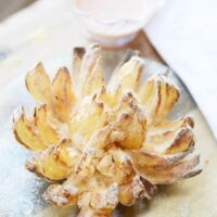 finished air fryer blooming onion recipe.