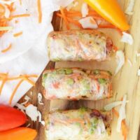 Top down photo of the completed spring rolls with shrimp
