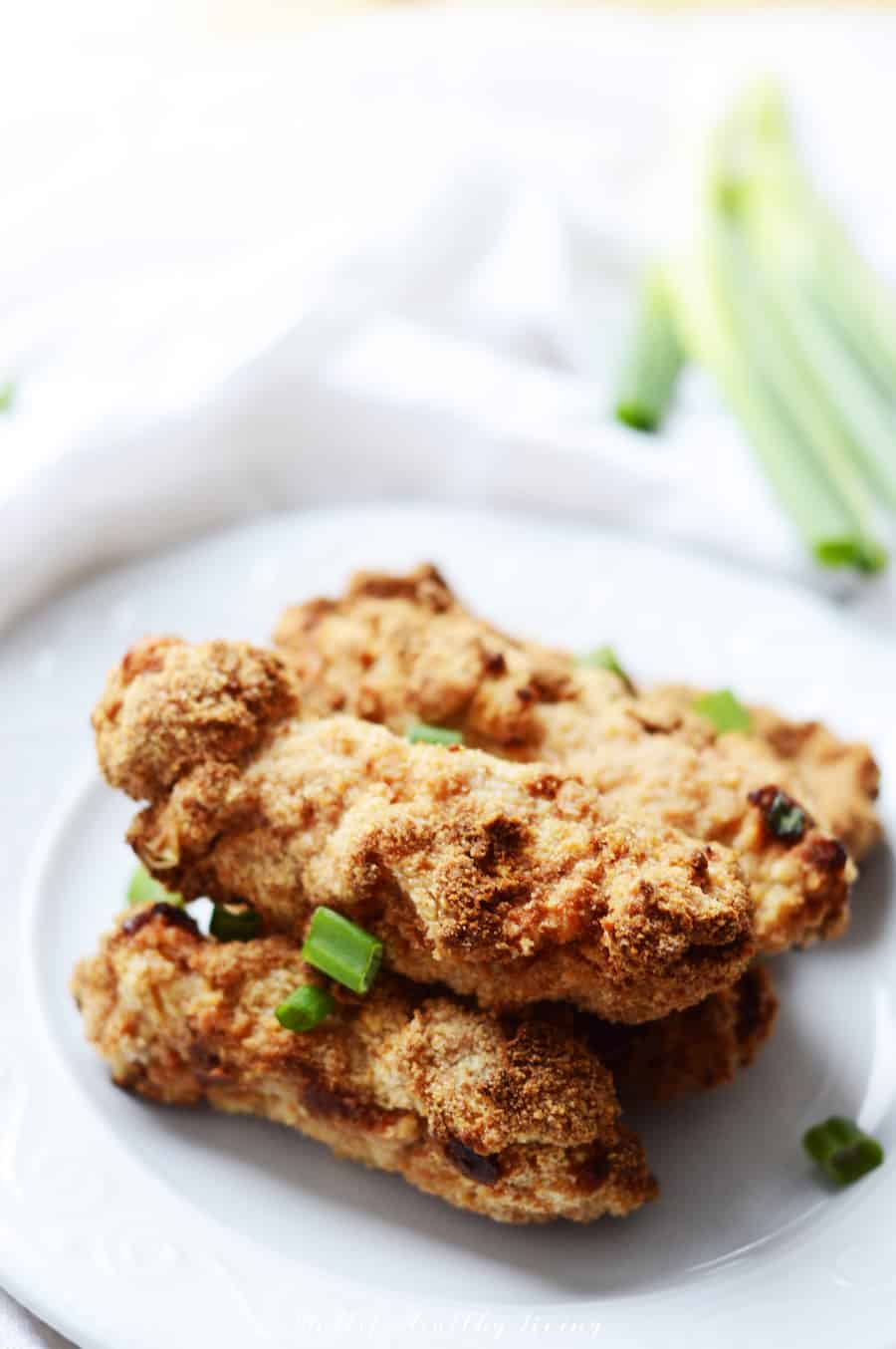 a close up view of the finished healthy chicken tenders.