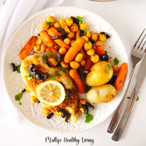 Featured image showing the finished sheet pan chicken on a plate ready to be served