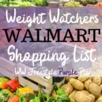 Pin showing the title Weight Watchers foods to buy from Walmart for Purple plan and grocery store in the background.