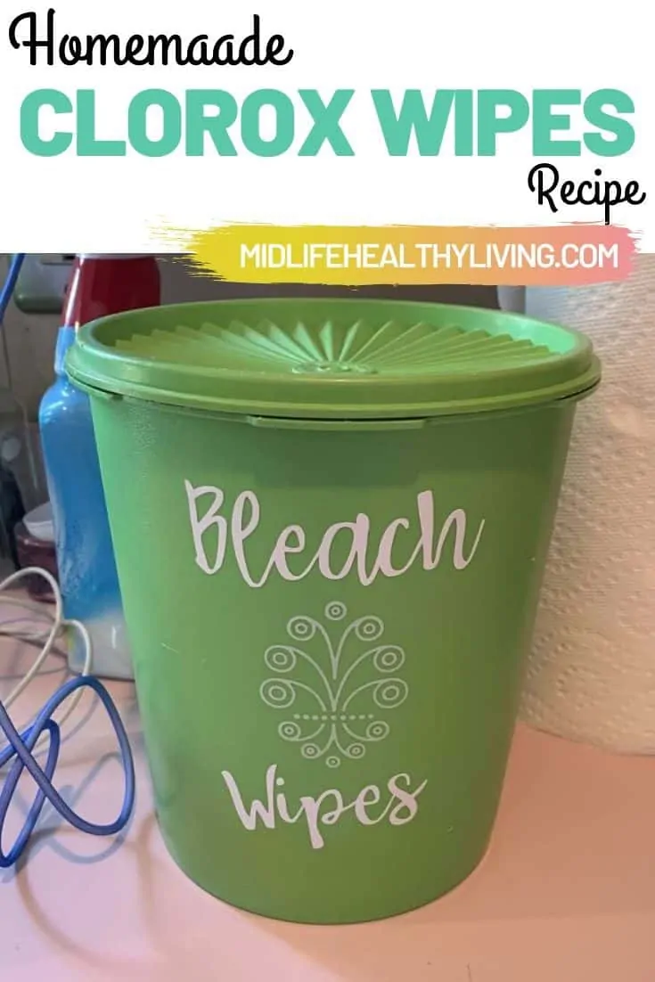 Another pin showing the bleach wipes container and the DIY bleach wipes title at the top. 