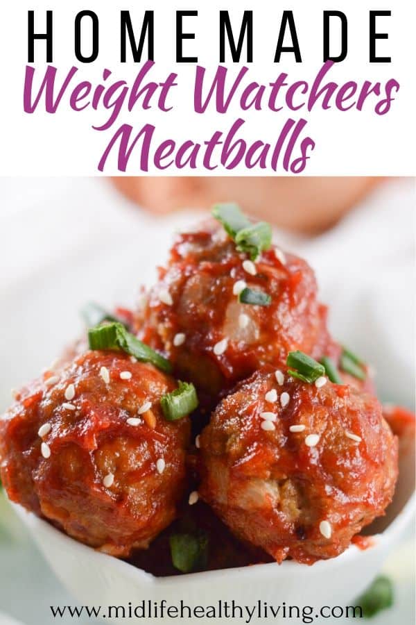 This is another pin showing the finished weight watchers meatballs recipe with the title at the top! 
