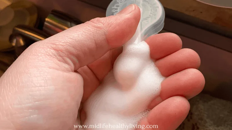 A pump of the foaming hand soap ready to use!