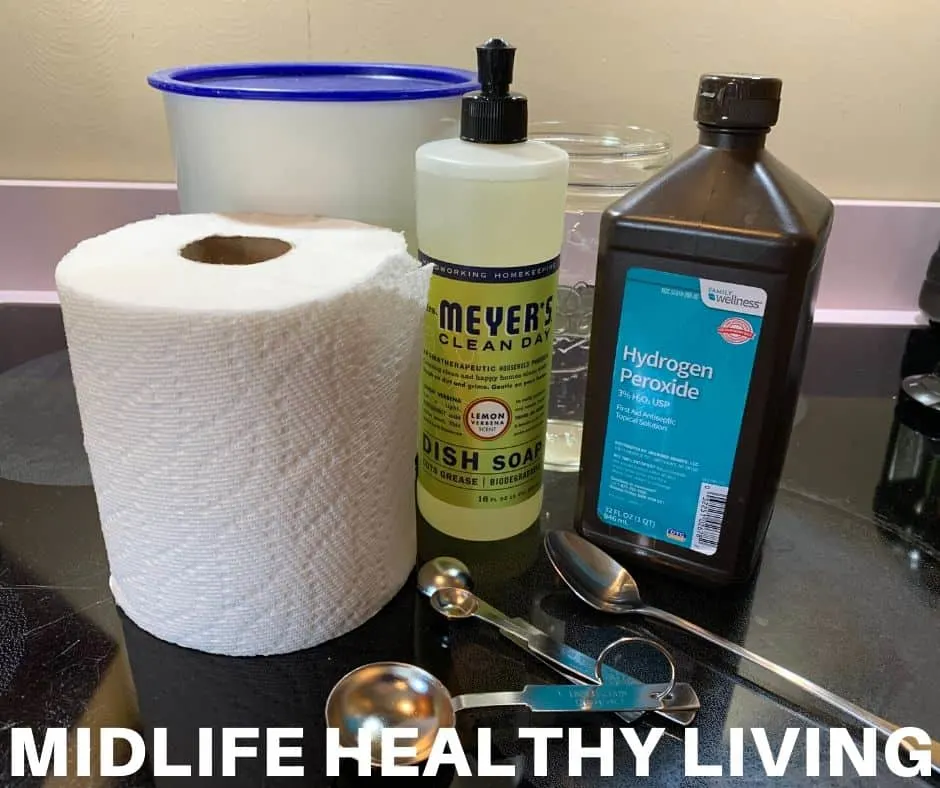 The ingredients for making diy disinfecting wipes with hydrogen peroxide