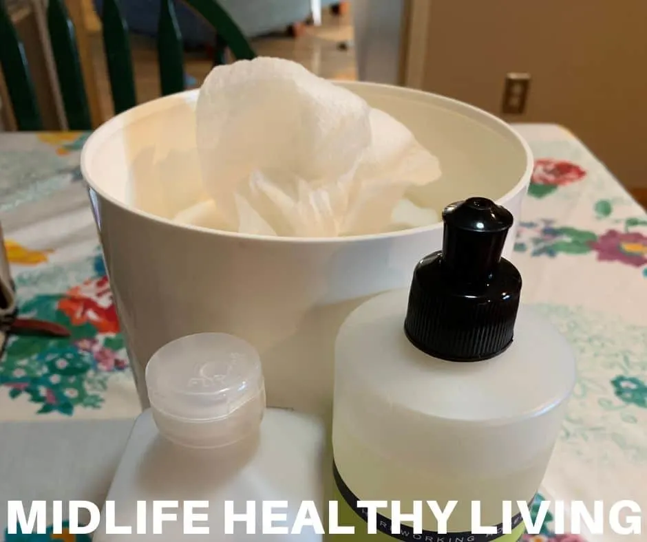 A look at the finished wipes in a container ready to be used.