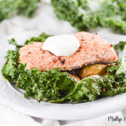A featured image showing the finished Weight Watchers salmon sheet pan meal plated and ready to enjoy.
