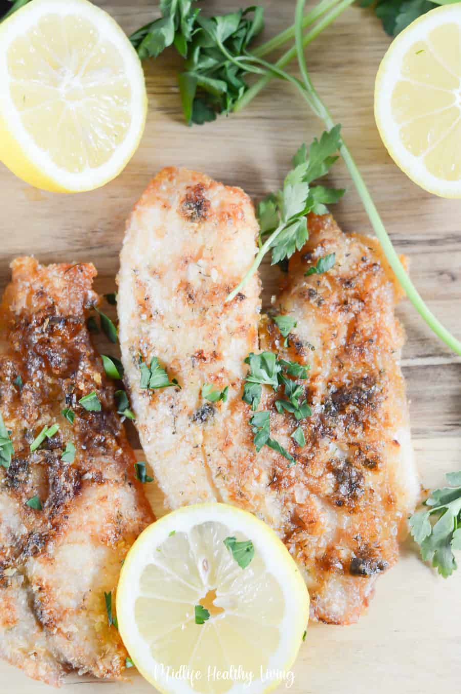 A top down view of the weight watchers tilapia recipe finished and ready to eat. 