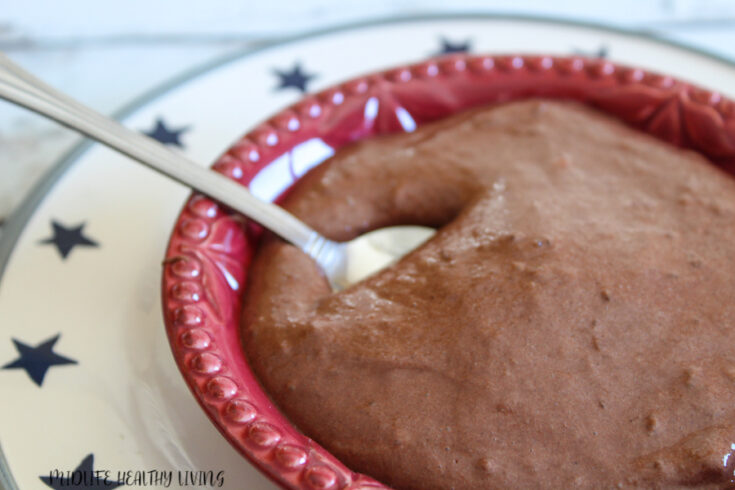 A featured image showing the full bowl of weight watchers chocolate pudding with a spoon, ready to be eaten.