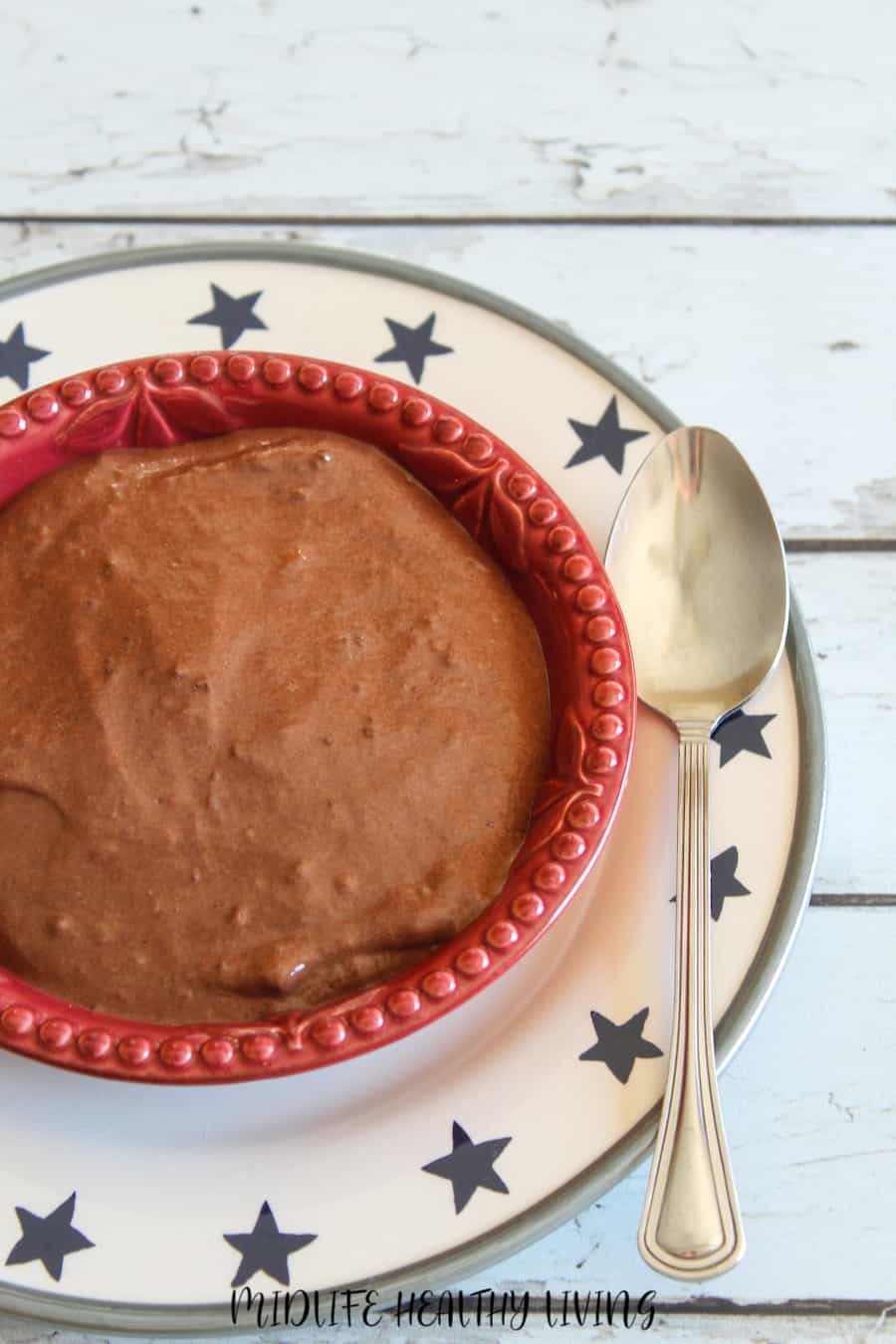 A look at the finished chocolate pudding in a dish ready to serve.