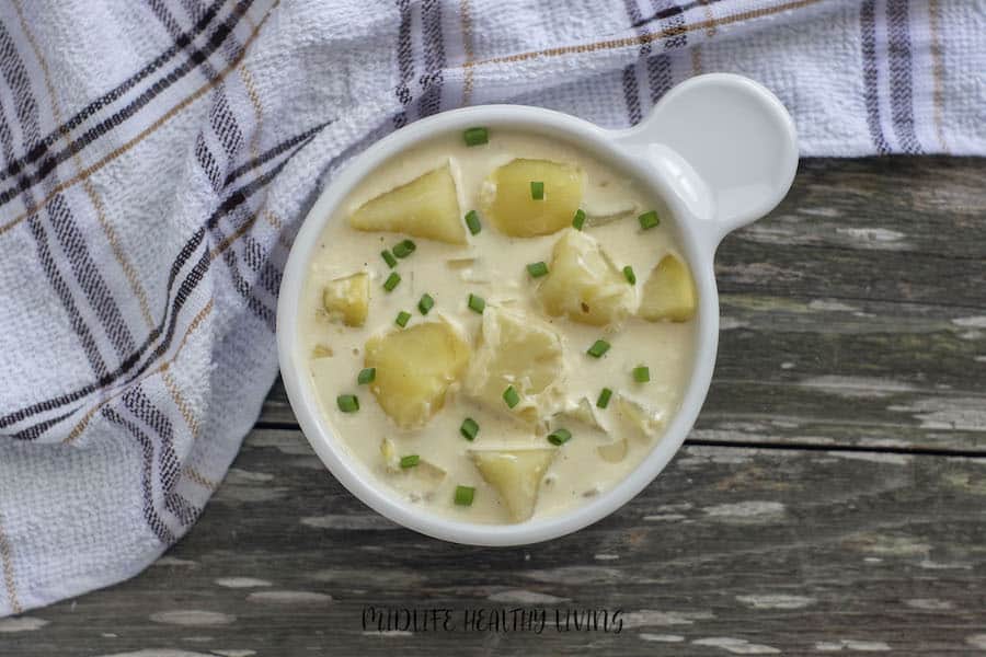 Featured image showing a bowl full of the Weight Watchers potato soup ready to eat.