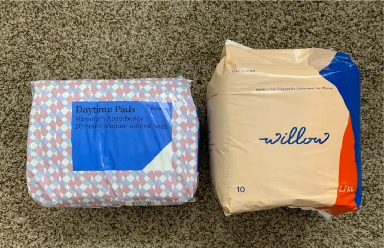 Because Products daytime pads and disposable underwear packaging.