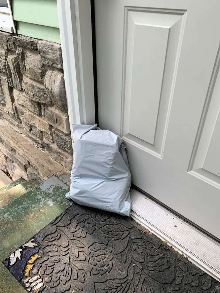 Generic package sitting by front door.