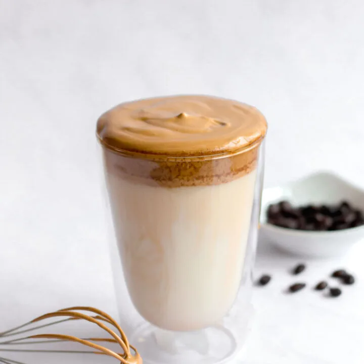 A look at the finished whipped coffee for weight watchers ready to drink.