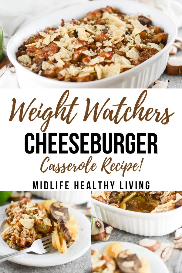 Another pin showing the title as well as the finished cheeseburger casserole.