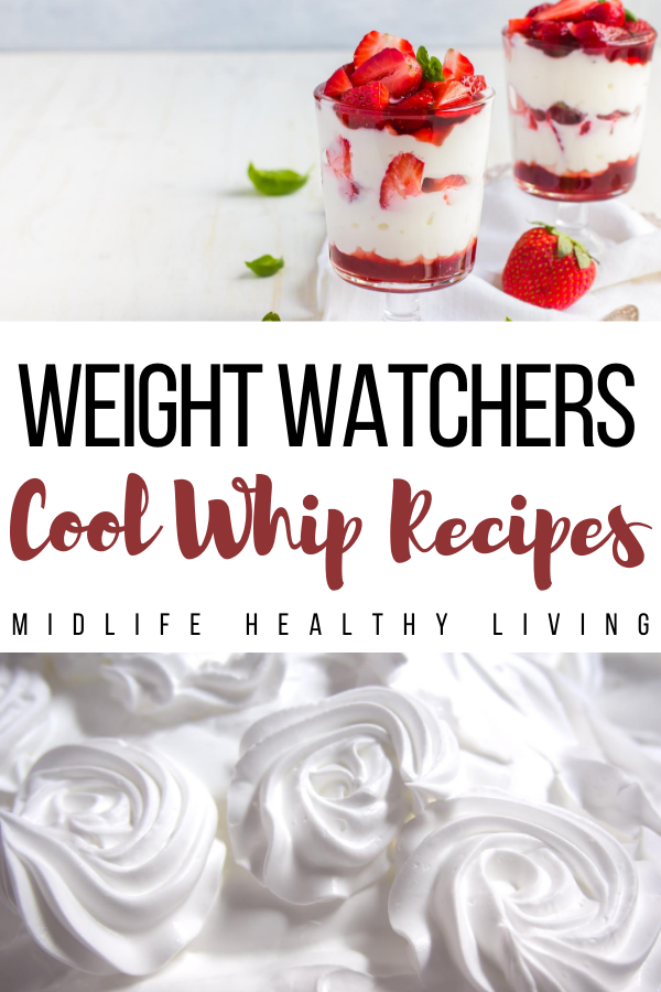 Pin showing the title in the middle and then some images of weight watchers cool whip recipes.