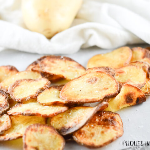 Featured image showing some of the finished weight watchers air fryer chips on a plate ready to be enjoyed.