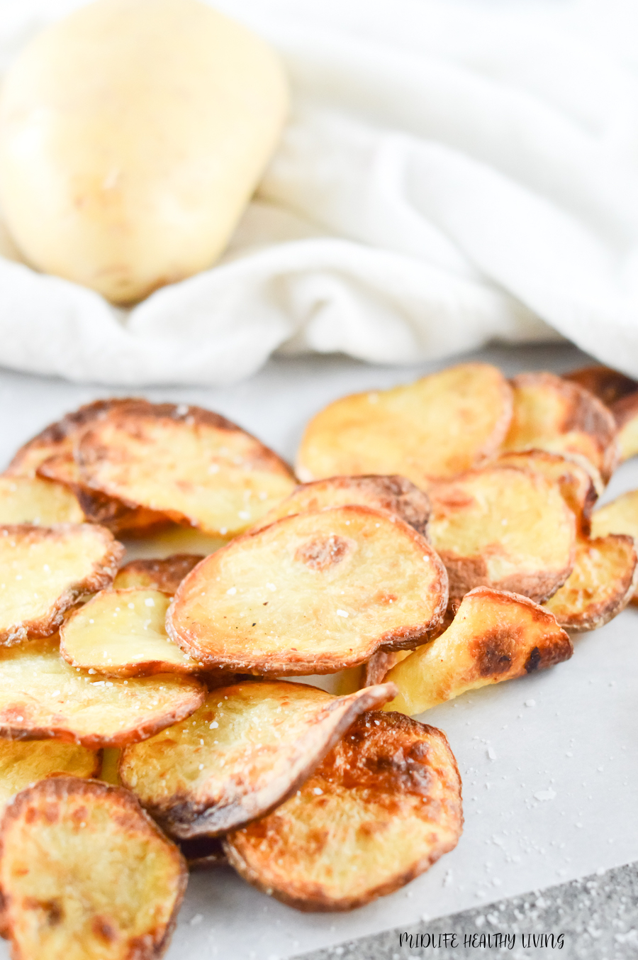 The finished chips shown up close so you can see the texture and the crisp edges!