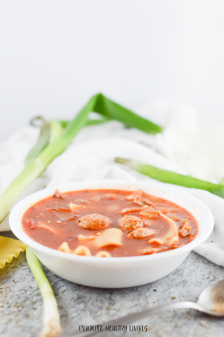 Here we see a finished bowl of the lasagna soup ready to be enjoyed. 