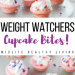 Pin showing the finished weight watchers cupcake bites recipe with title in the middle.