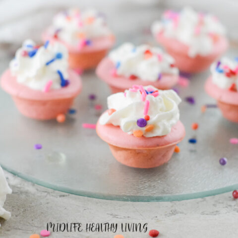 Image shows the finished weight watchers cupcake bites on a tray ready to serve.