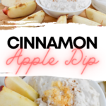 A pin showing the finished cinnamon apple dip ready to eat!