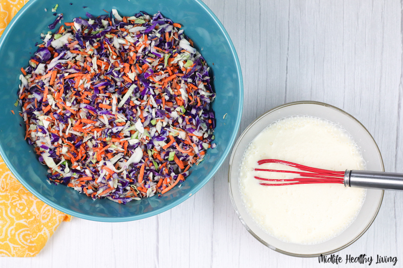 Coleslaw ready to be combined. 