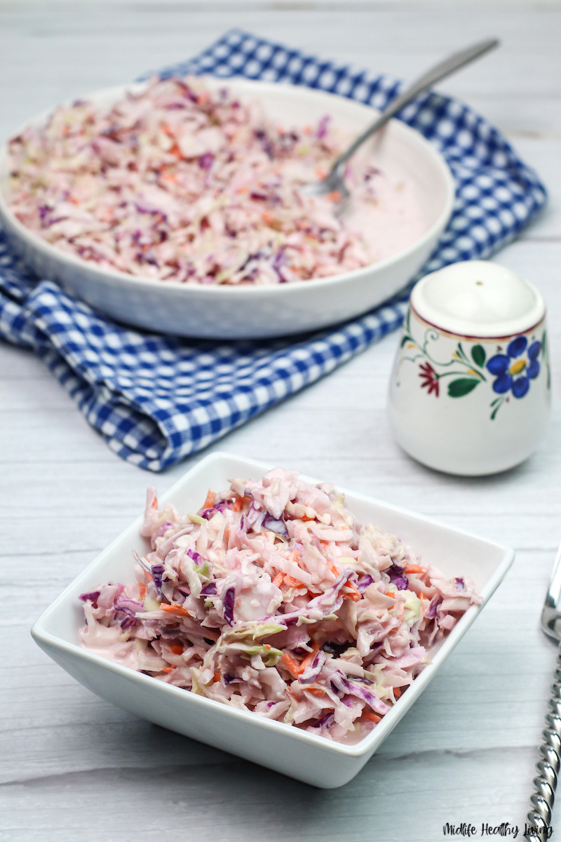 Finished look at the healthy homemade coleslaw ready to eat.