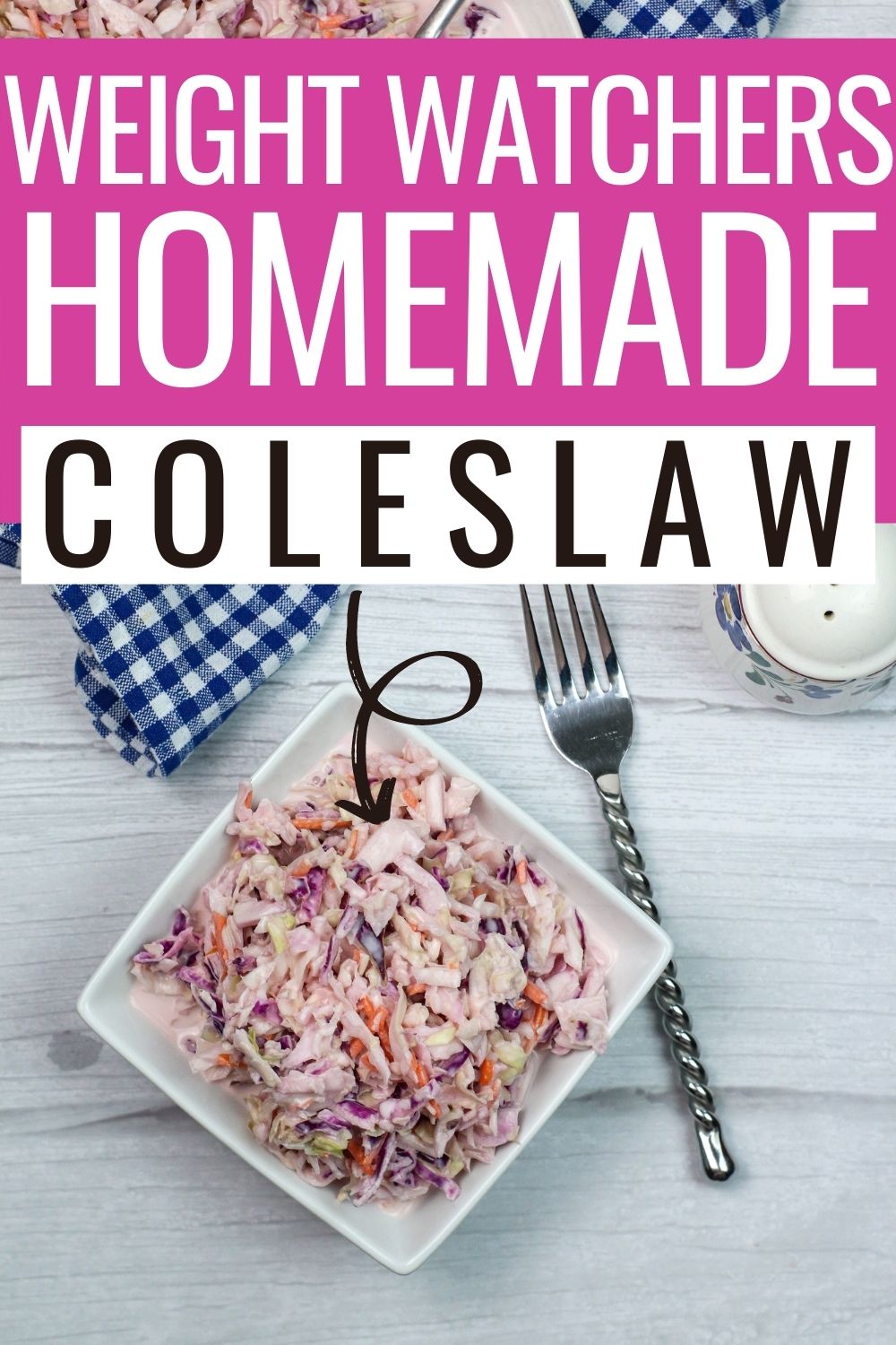 pin showing the homemade coleslaw ready to eat. 