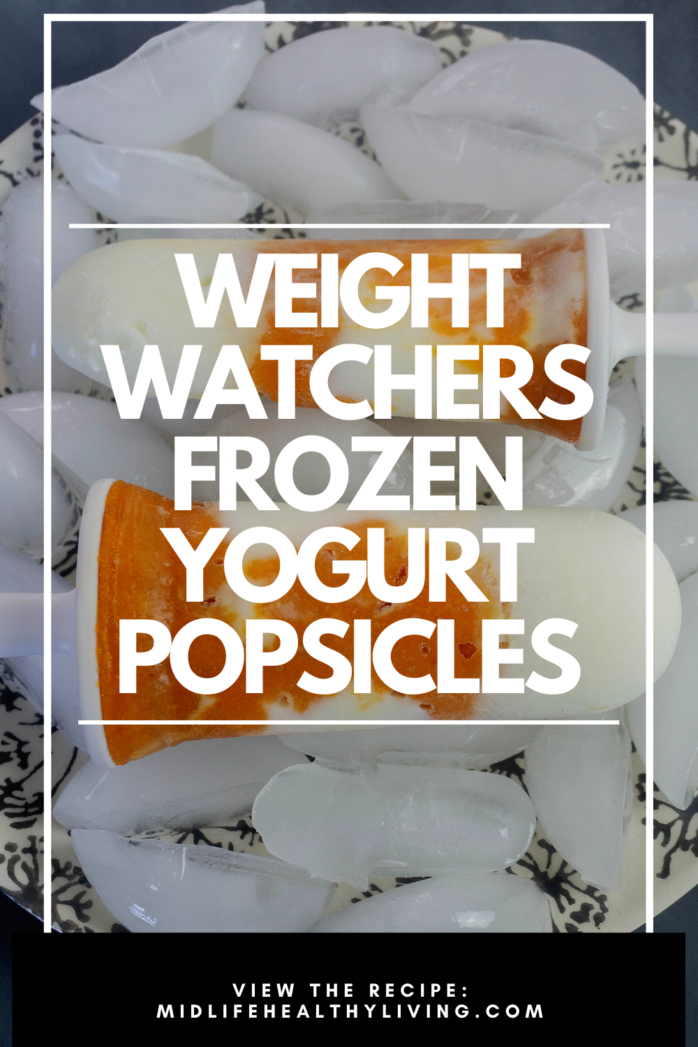 Pin showing the finished weight watchers yogurt popsicle recipe with pumpkin and title across the middle. 