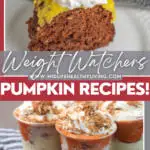 Pin showing the finished weight watchers pumpkin recipes ready to eat with title across the middle.