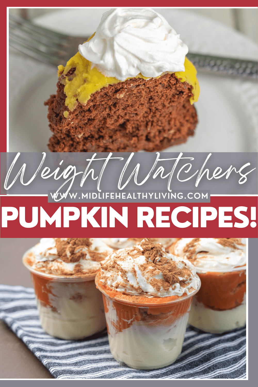 Pin showing the finished weight watchers pumpkin recipes ready to eat with title across the middle.