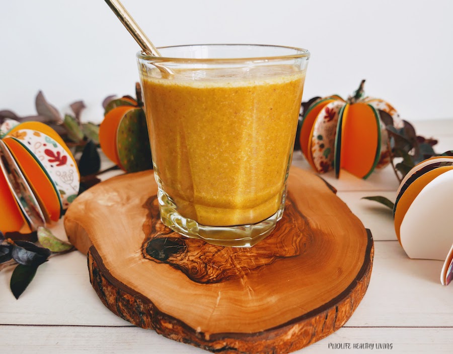 A finished pumpkin smoothie ready to be enjoyed on Weight Watchers. 