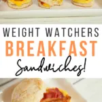 Pin showing the finished weight watchers breakfast sandwich recipe with title across the middle.