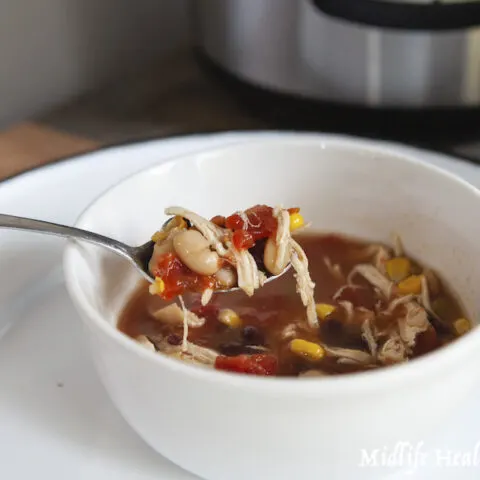 Featured image showing the finished weight watchers chicken taco soup in a bowl ready to eat.