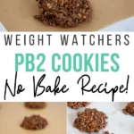 Pin showing the finished weight watchers pb2 cookies ready to eat with title across the middle.