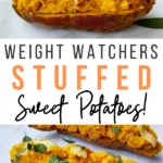 Pin showing the finished weight watchers sweet potatoes top and bottom and the title across the middle.