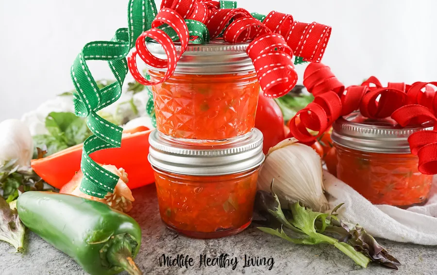 here we see the finished recipe in jars with bows perfect for gifting. 