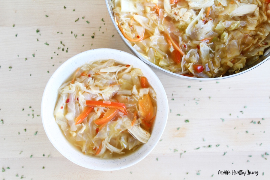 A top down look at a bowl of the finished weight watchers soup recipe ready to eat. 