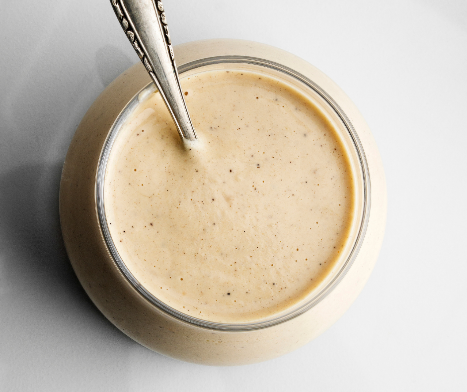 A pot of dressing ready to be enjoyed.