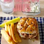 pin showing the finished weight watchers sloppy joes ready to eat with title across the top.