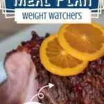 pin showing the finished easter meal plan with ham