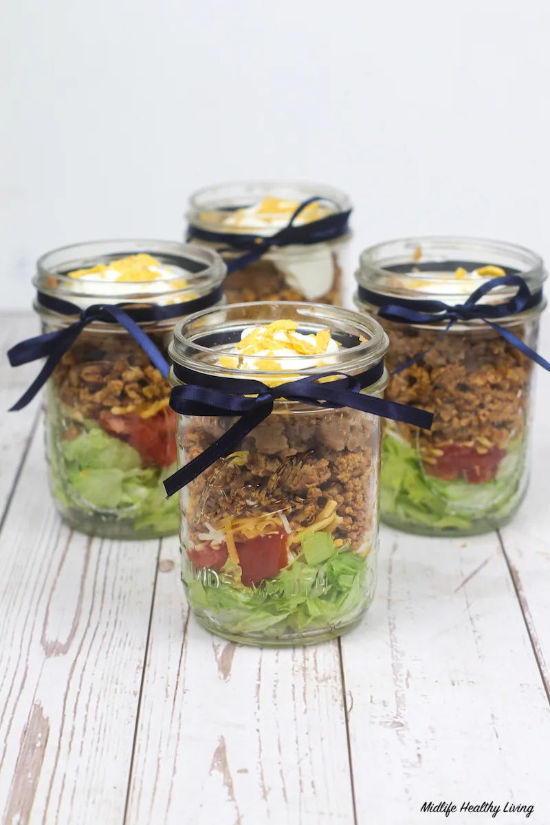 Finished salad in a jar ready to eat