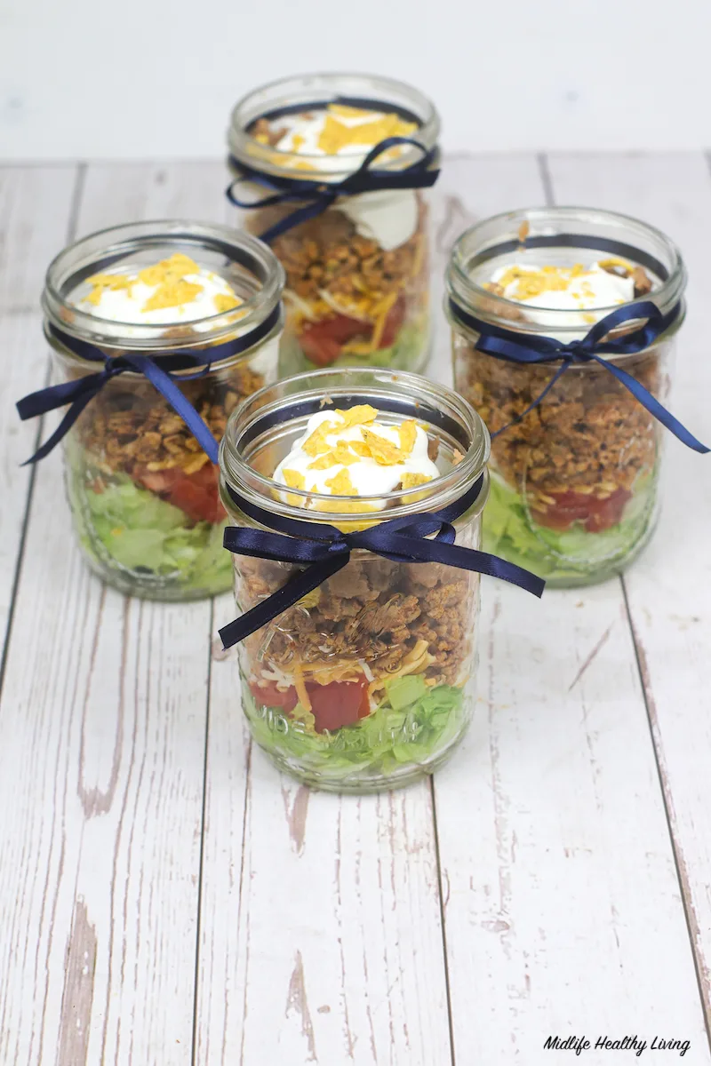 Finished Taco Salad in a jar ready to eat