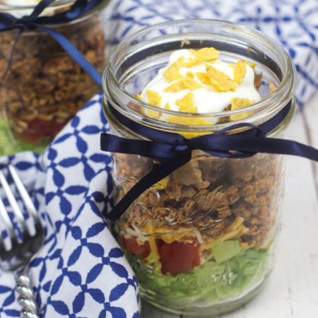 featured image showing the finished taco salad in a jar ready to eat