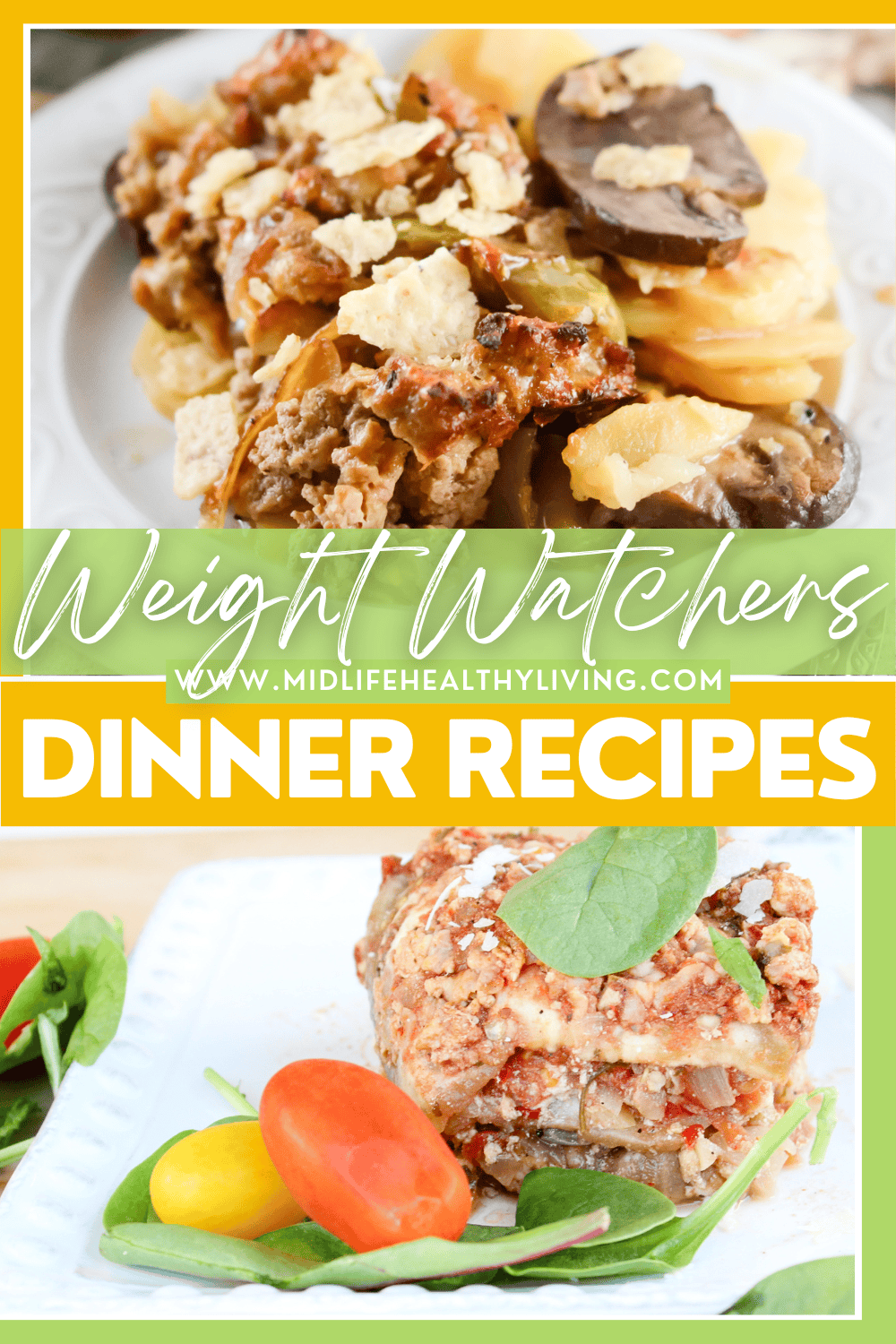 Pin showing the weight watchers dinner recipes with title across the middle.