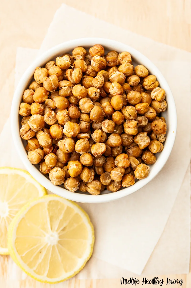 A top down look at the finished ww roasted chickpeas ready to eat. 