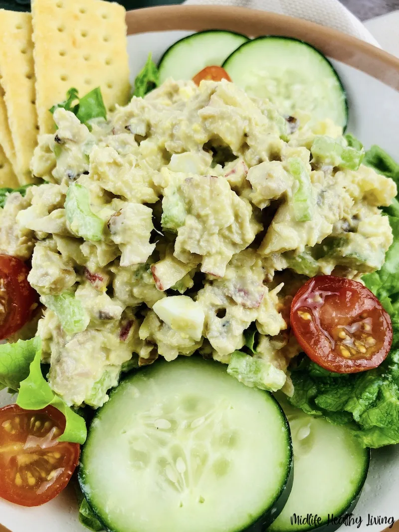 A close up of the finished tuna salad ready to be enjoyed. 