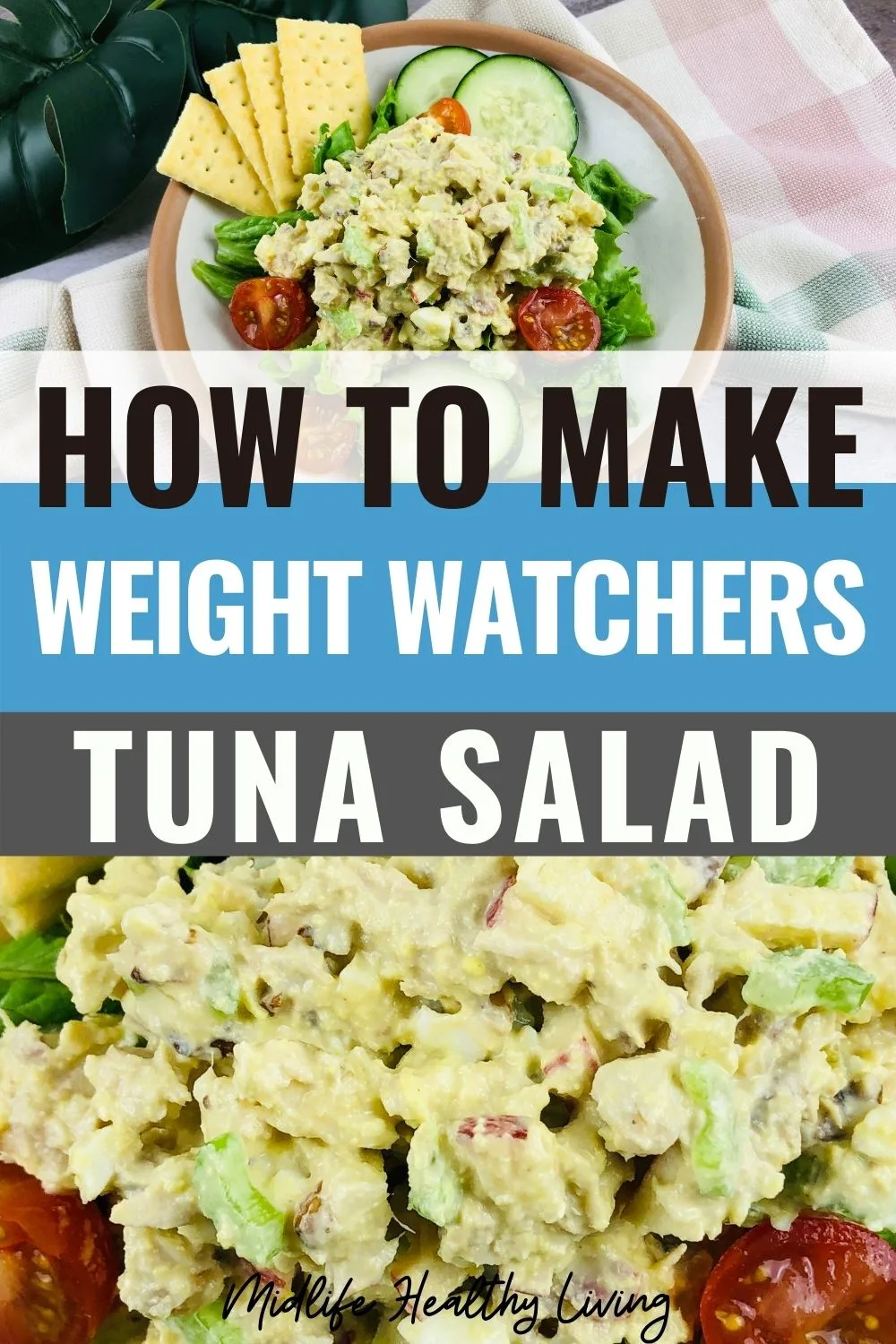 Pins showing the finished tuna salad ready to eat.